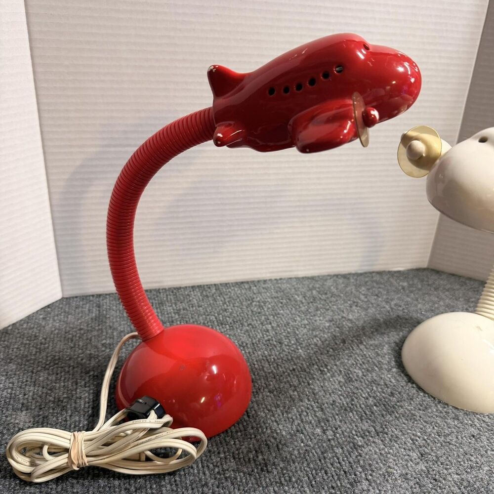 Vintage Airplane Desk Lamp Set Of 2 Red White Gooseneck Plug In Kids Room Taiwan - Picture 4 of 16